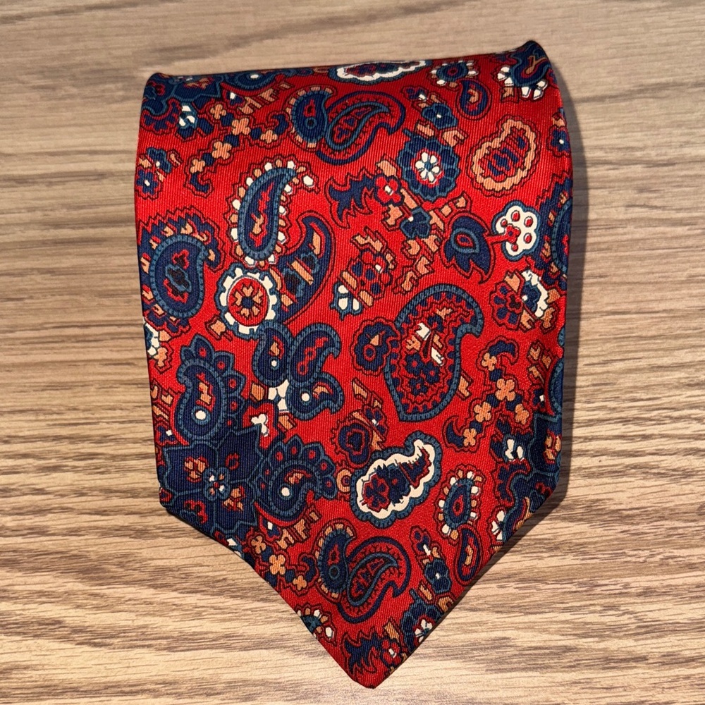 Liberty of London Red/Orange and Navy Paisley Silk Tie Vintage